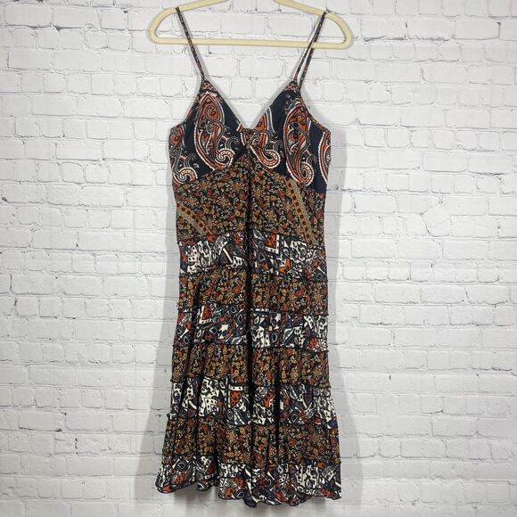 Coline Dresses & Skirts - Coline Dress Women L/XL Brown Below Knee Floral Patchwork Bohemian Prairie Beach